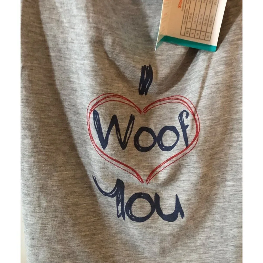 Dog Apparel ASPCA T Shirt I Woof You Grey and Red Size Medium